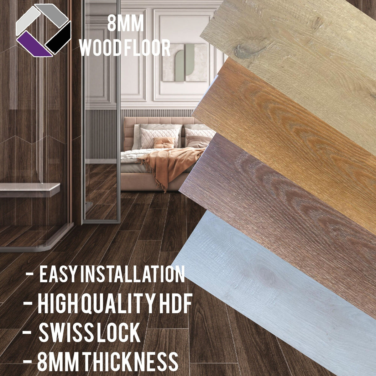 8mm HDF Laminate Flooring, all eight shades